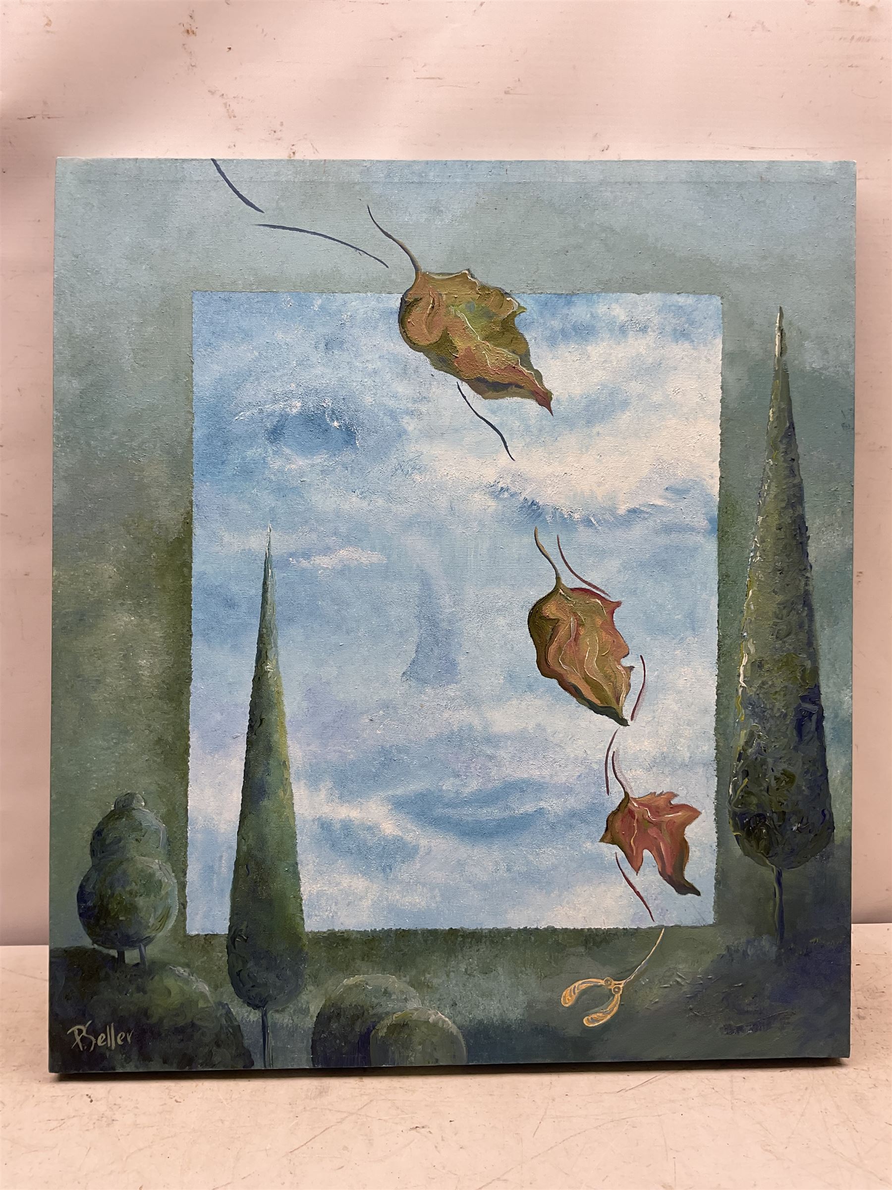 Paula Seller (Northern British Contemporary): Surrealist Sky with Leaves - Image 2 of 4