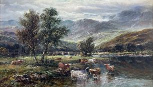 F Allen (British 19th/20th century): Cattle Watering at 'Loch Tay'