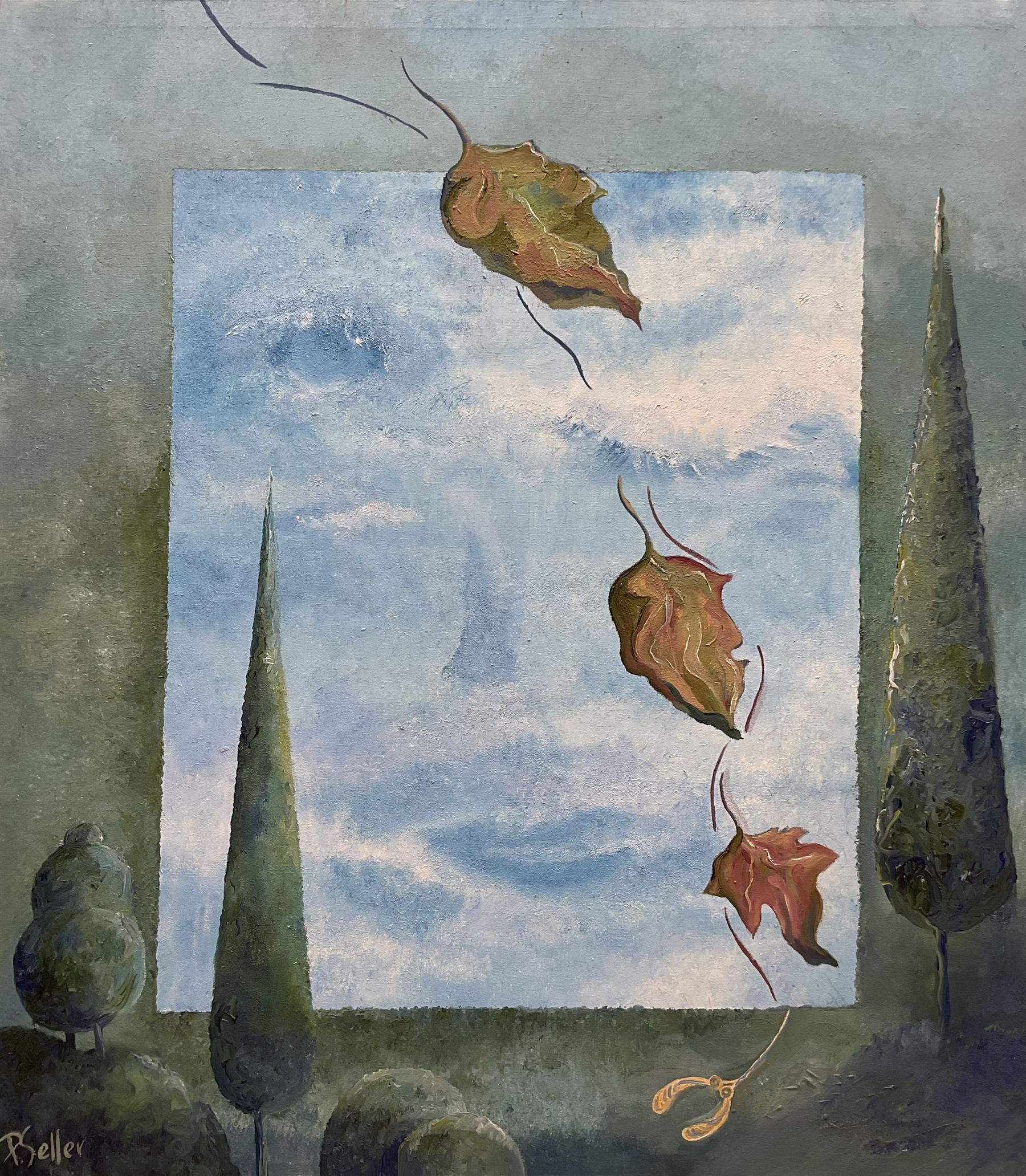 Paula Seller (Northern British Contemporary): Surrealist Sky with Leaves