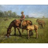 Allan (British 20th century): Horses and Riders Grazing in the Field