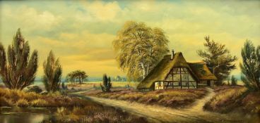 Horst Baumgart (German 1932-): Thatched Cottage I