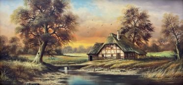 Horst Baumgart (German 1932-): Thatched Cottage II