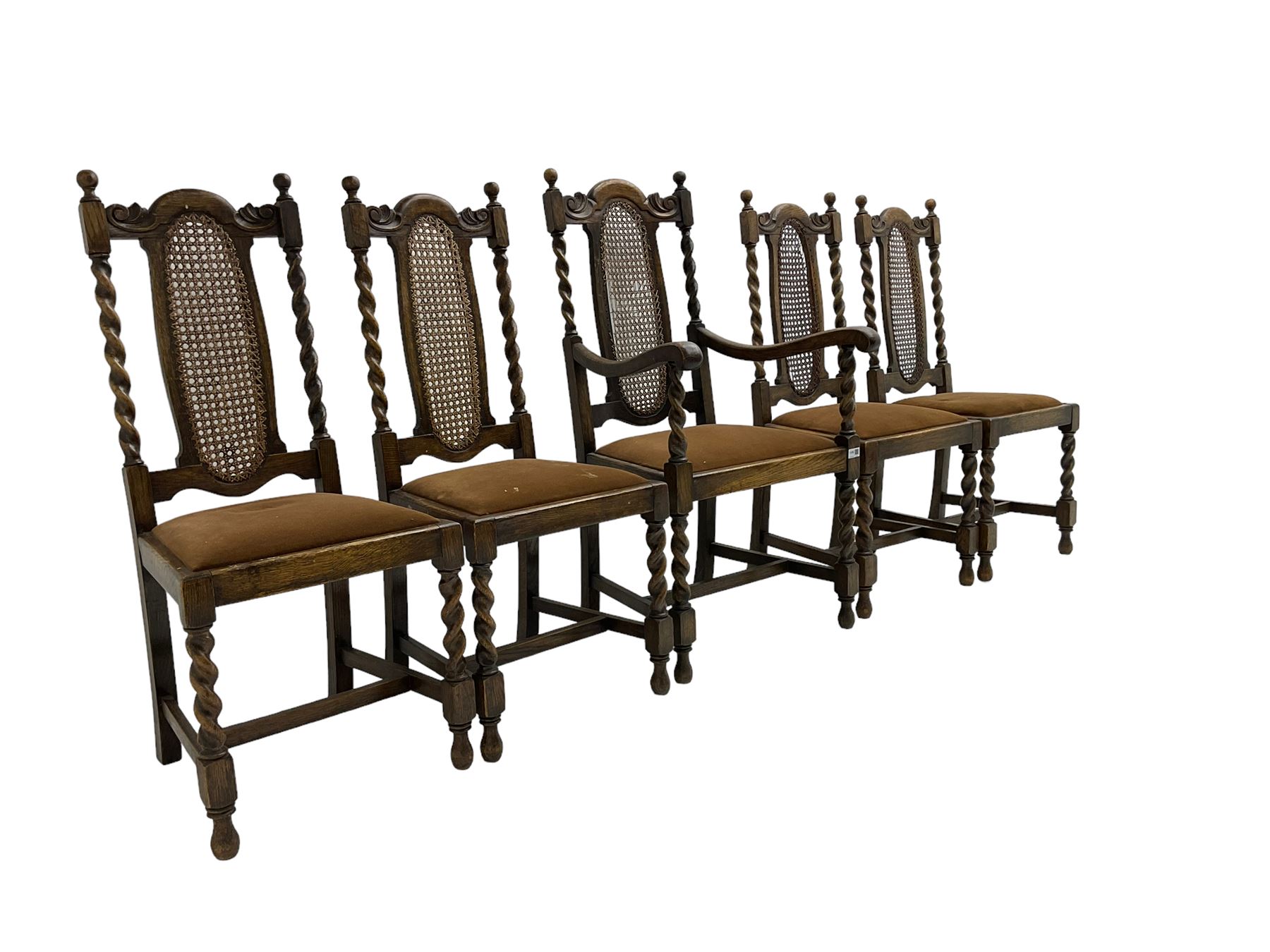 Set five early 20th oak barley twist dining chairs - Image 3 of 6