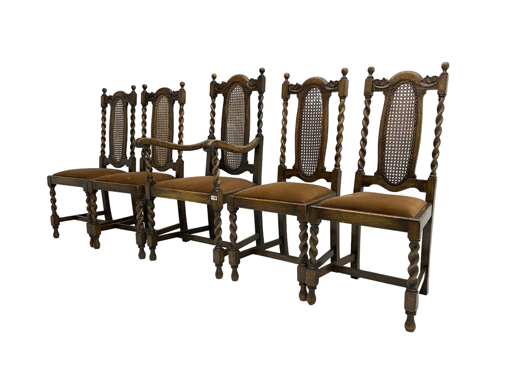 Set five early 20th oak barley twist dining chairs - Image 5 of 6