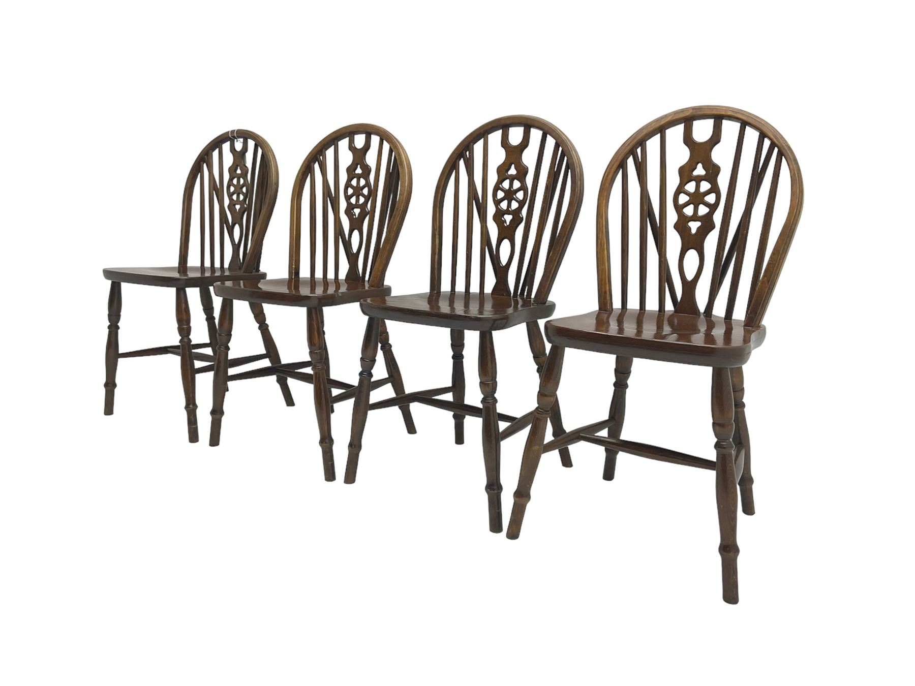 Set four oak wheel-back dining chairs - Image 3 of 6