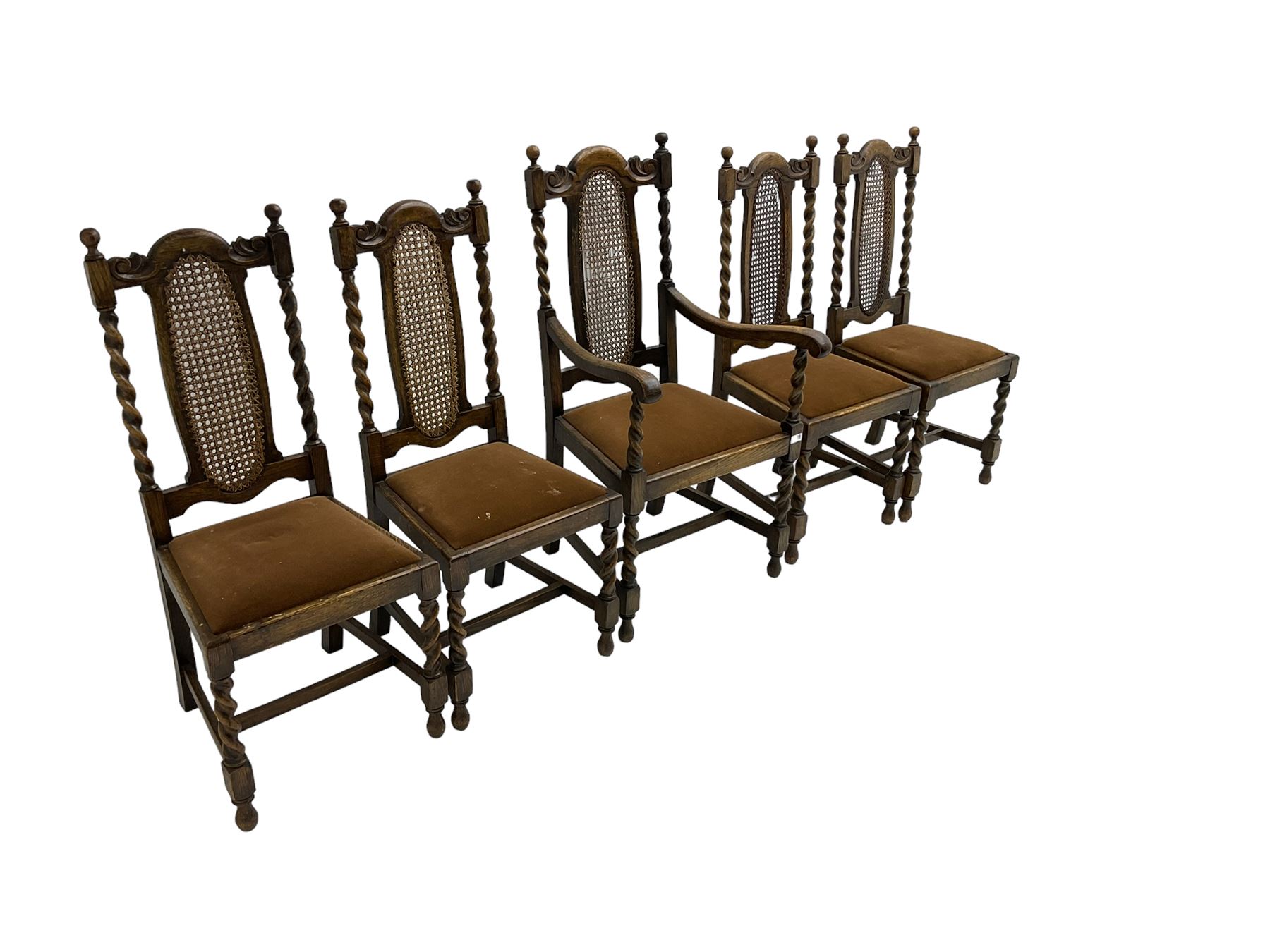 Set five early 20th oak barley twist dining chairs - Image 6 of 6