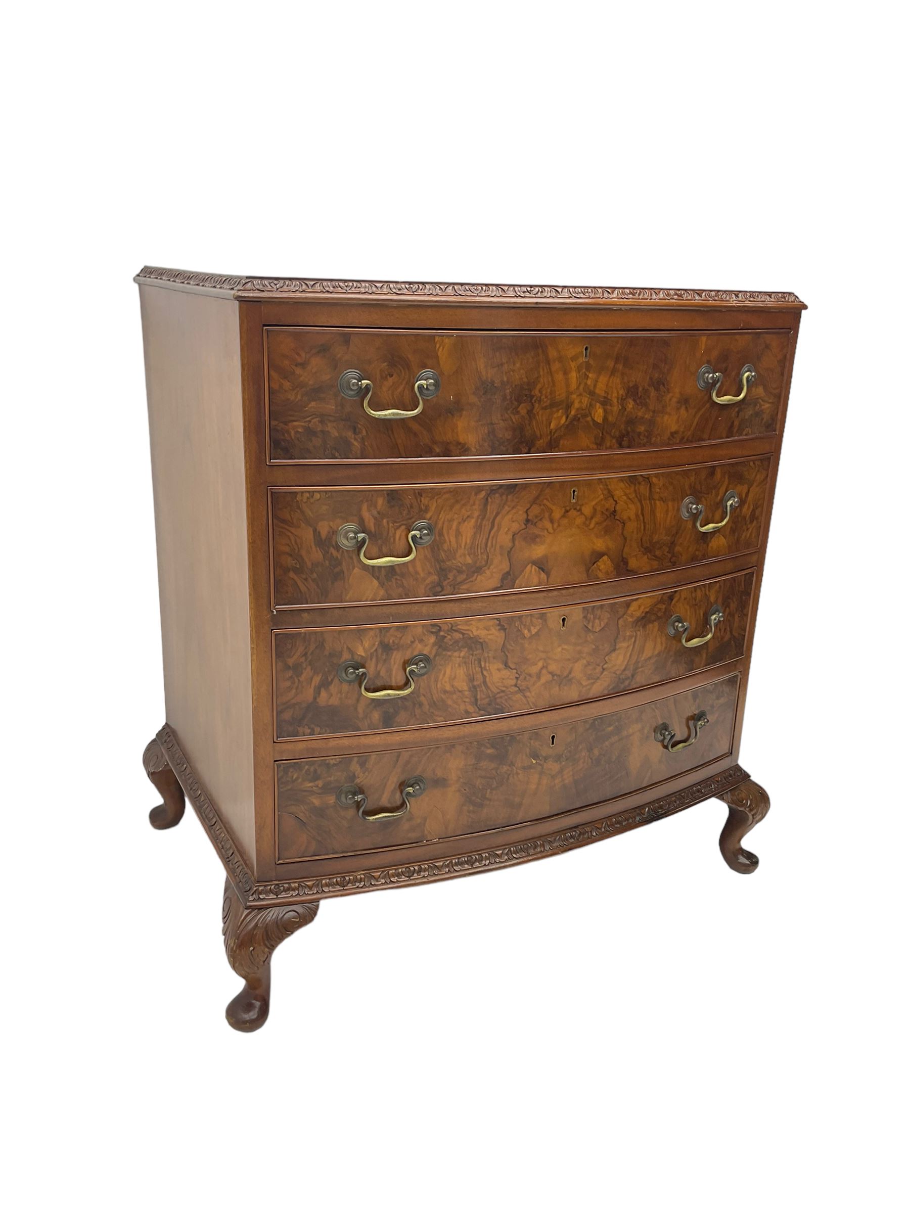 Mid-20th century walnut bow-front chest - Image 3 of 6