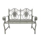 Regency design grey finish wrought metal two-seat bench