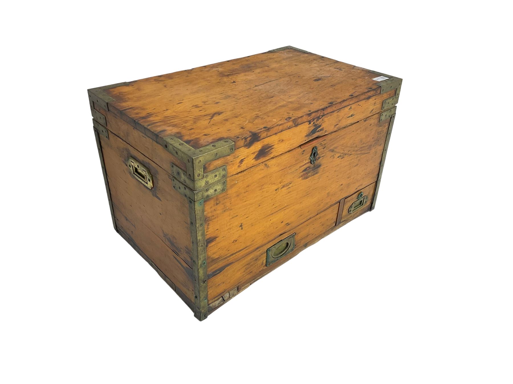 Early 20th century waxed pine travelling trunk or chest - Image 6 of 7