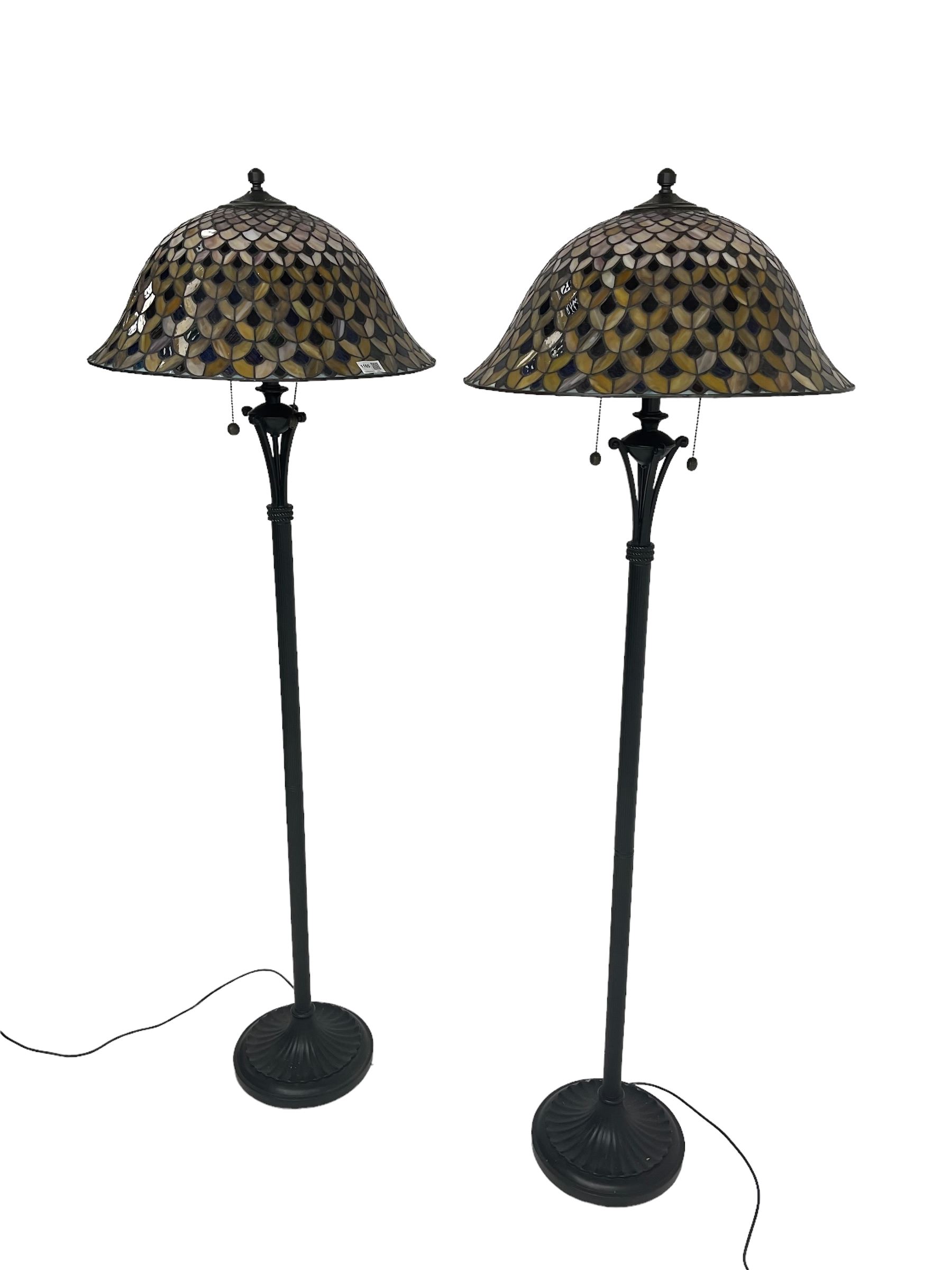 Pair ebonised metal standard lamps