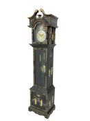 20th century 8-day chain driven black lacquered longcase clock - with a swans neck pediment and brea