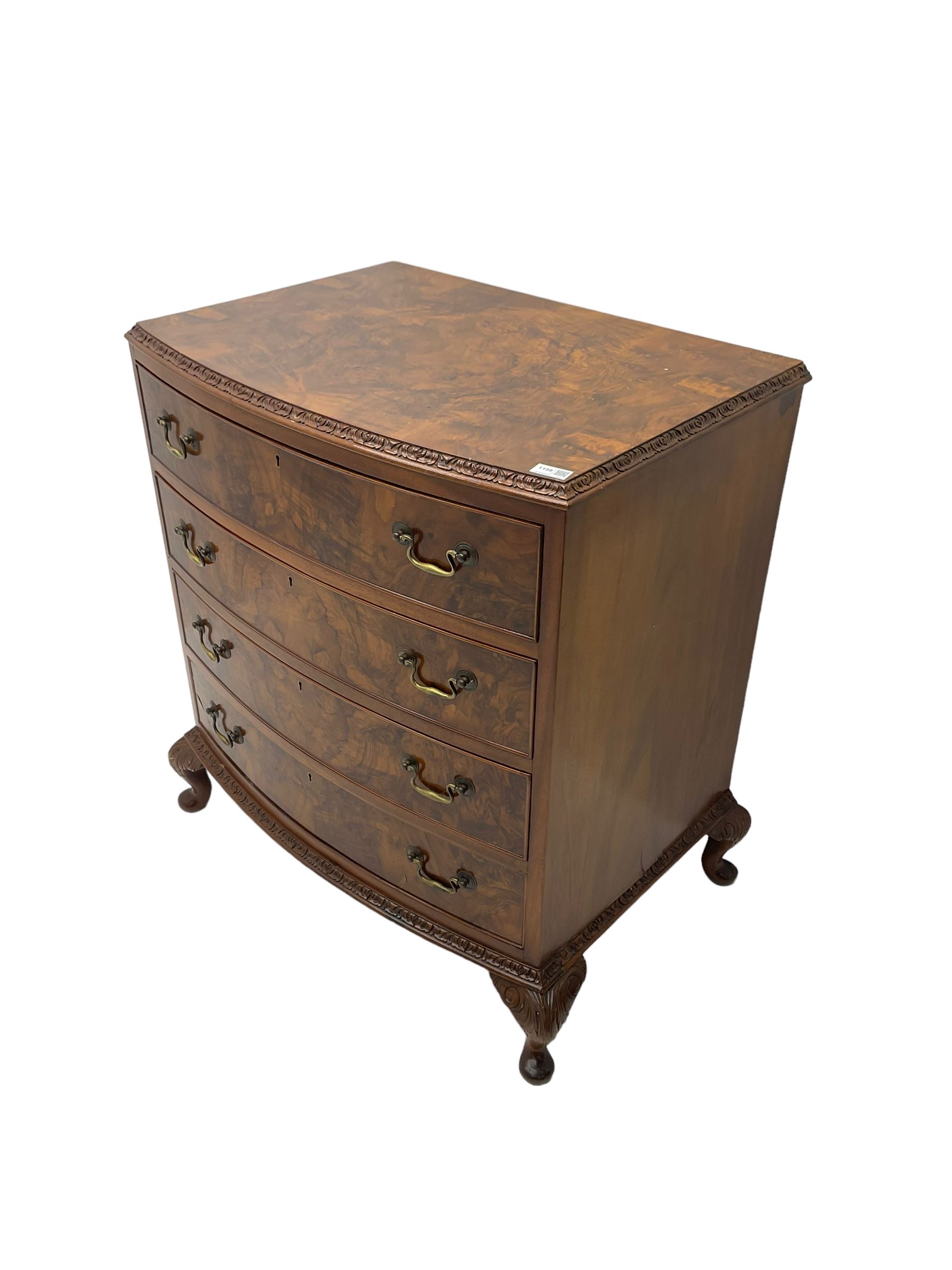 Mid-20th century walnut bow-front chest - Image 4 of 6