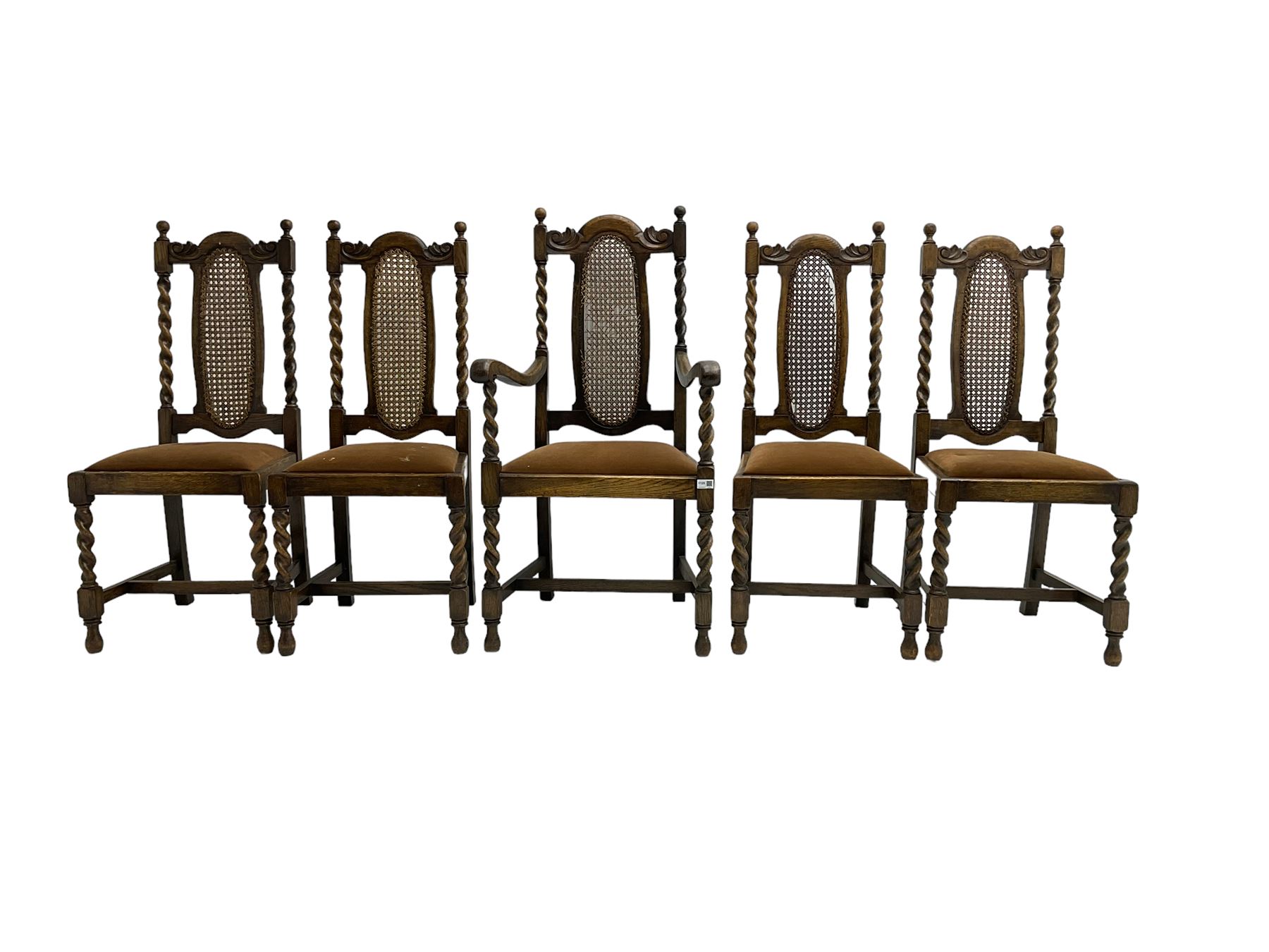 Set five early 20th oak barley twist dining chairs