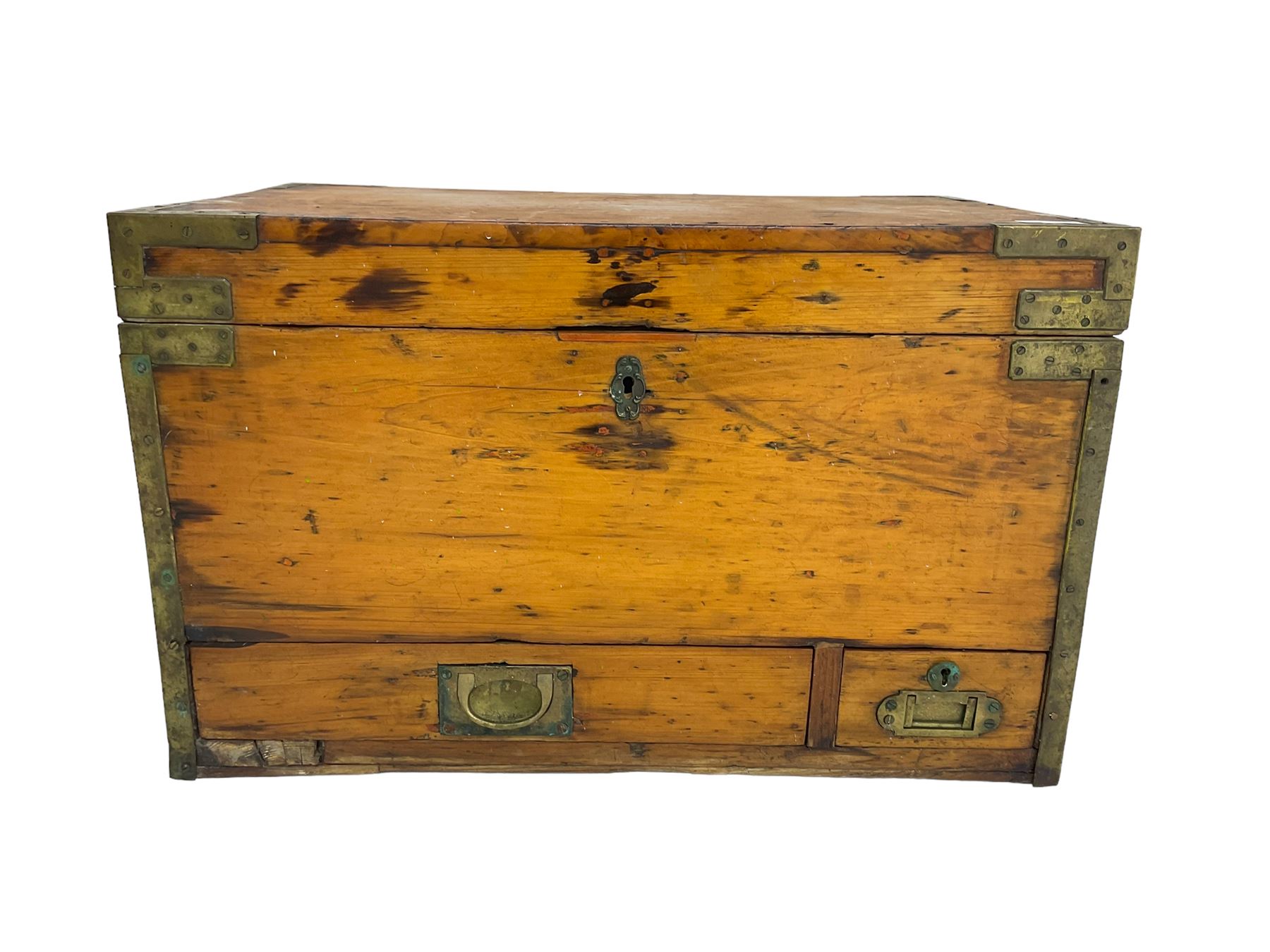 Early 20th century waxed pine travelling trunk or chest