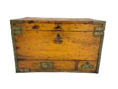 Early 20th century waxed pine travelling trunk or chest