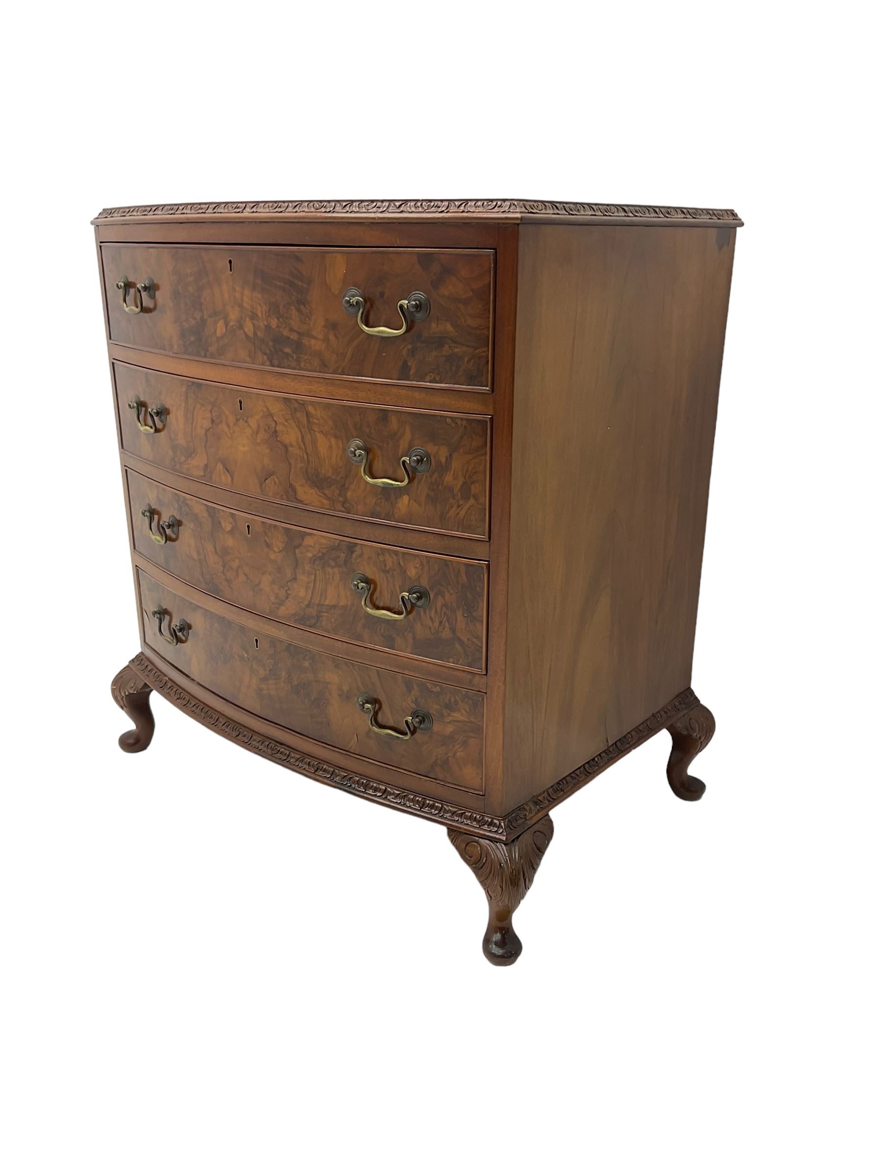 Mid-20th century walnut bow-front chest - Image 5 of 6