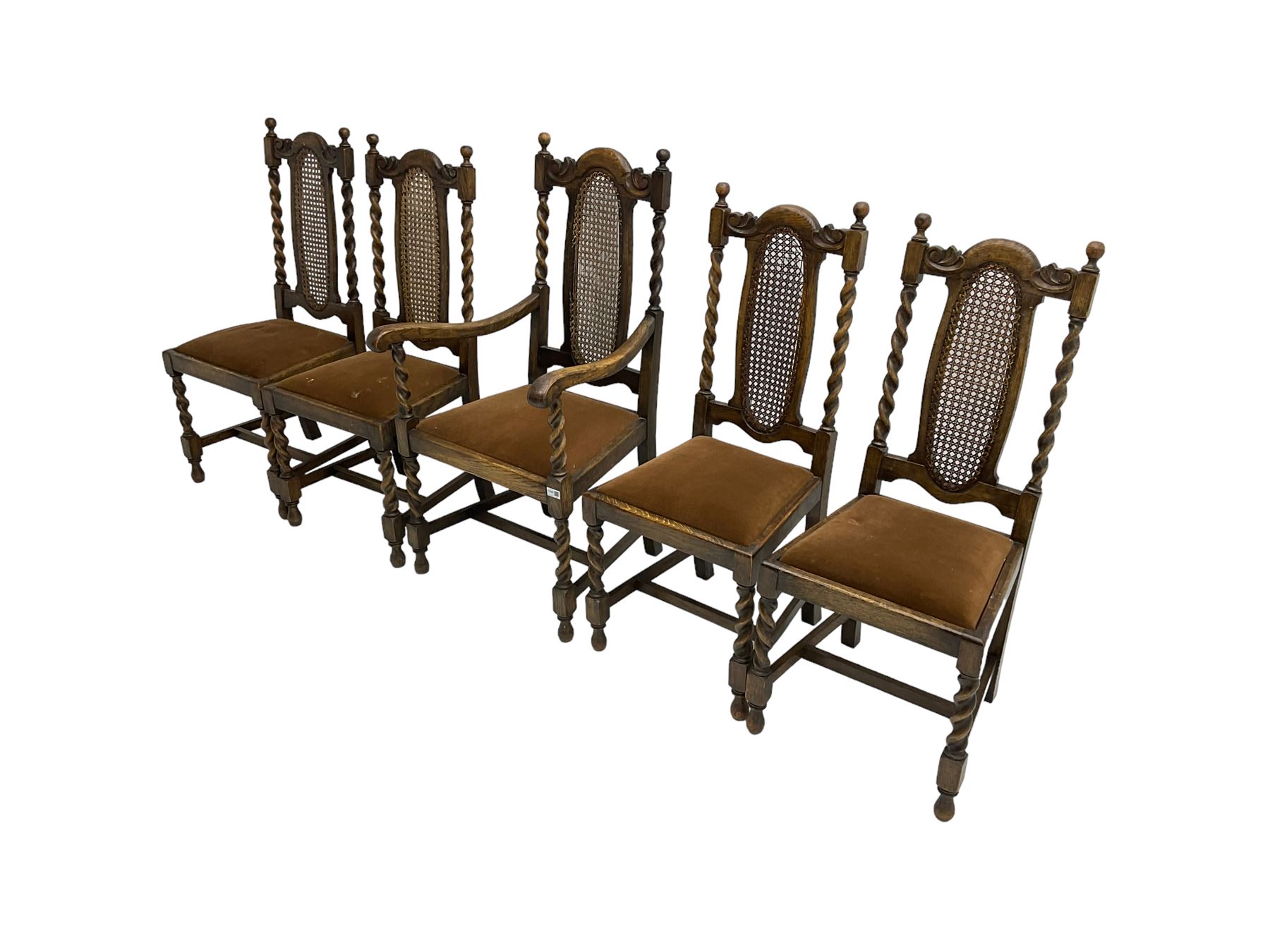 Set five early 20th oak barley twist dining chairs - Image 4 of 6