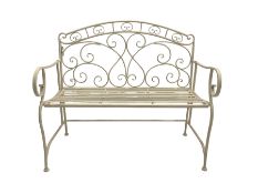 Regency design white finish metal garden bench