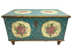 19th century Scandinavian painted pine marriage chest or coffer