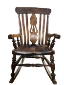 Late 19th century elm and beech farmhouse rocking chair