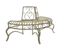 Regency design white finish metal demi-lune half tree bench