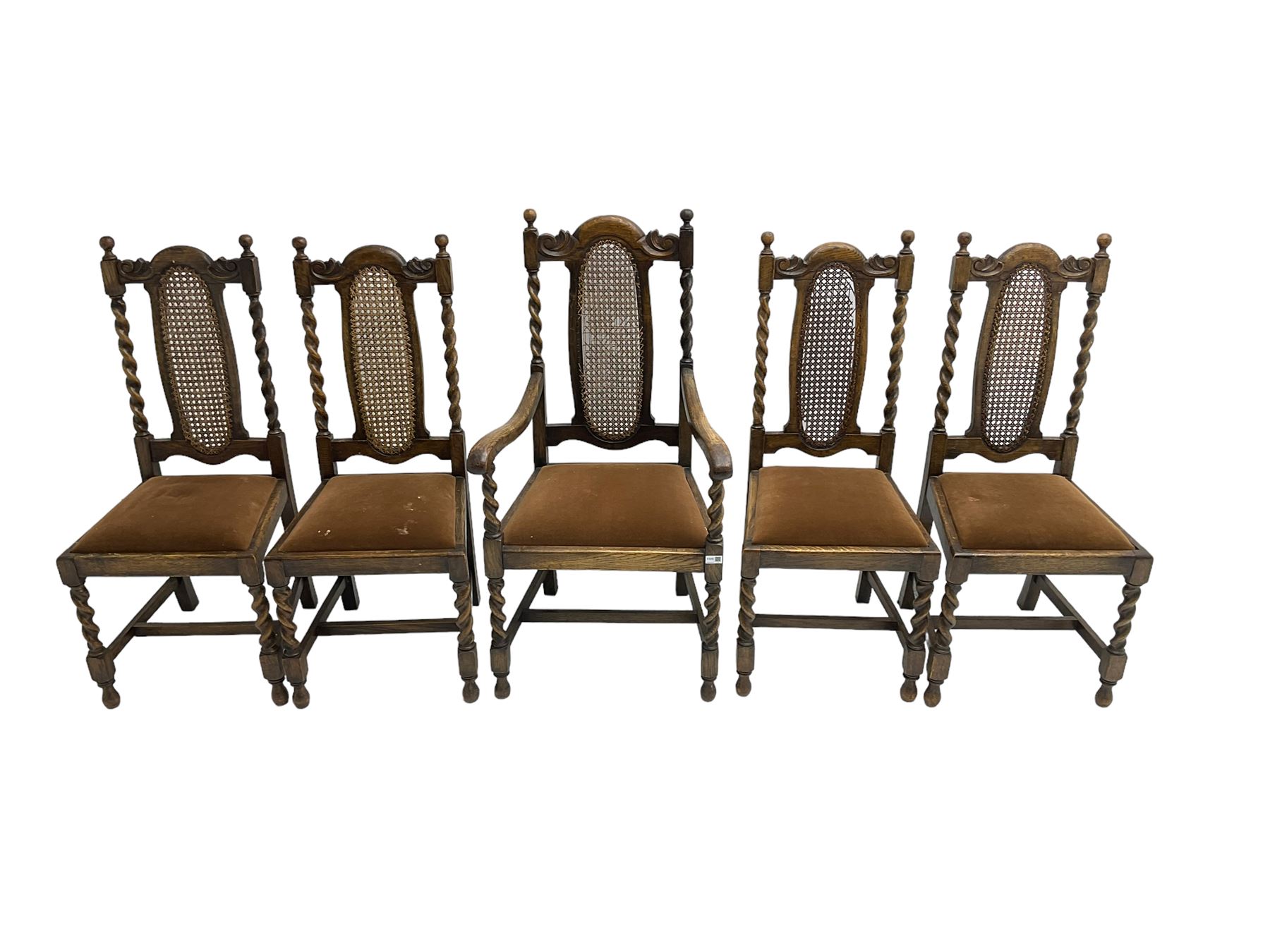 Set five early 20th oak barley twist dining chairs - Image 2 of 6