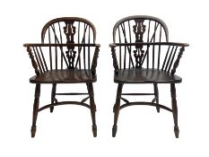 Pair late 20th century oak Windsor elbow chairs