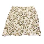 Pair linen curtains - pale cream ground fabric decorated with trailing foliate branch with flower he