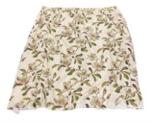 Pair linen curtains - pale cream ground fabric decorated with trailing foliate branch with flower he