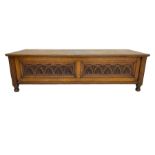 Early 20th century oak 'bay window' shaped blanket chest or coffer