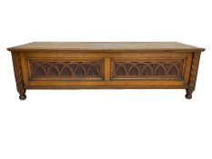 Early 20th century oak 'bay window' shaped blanket chest or coffer