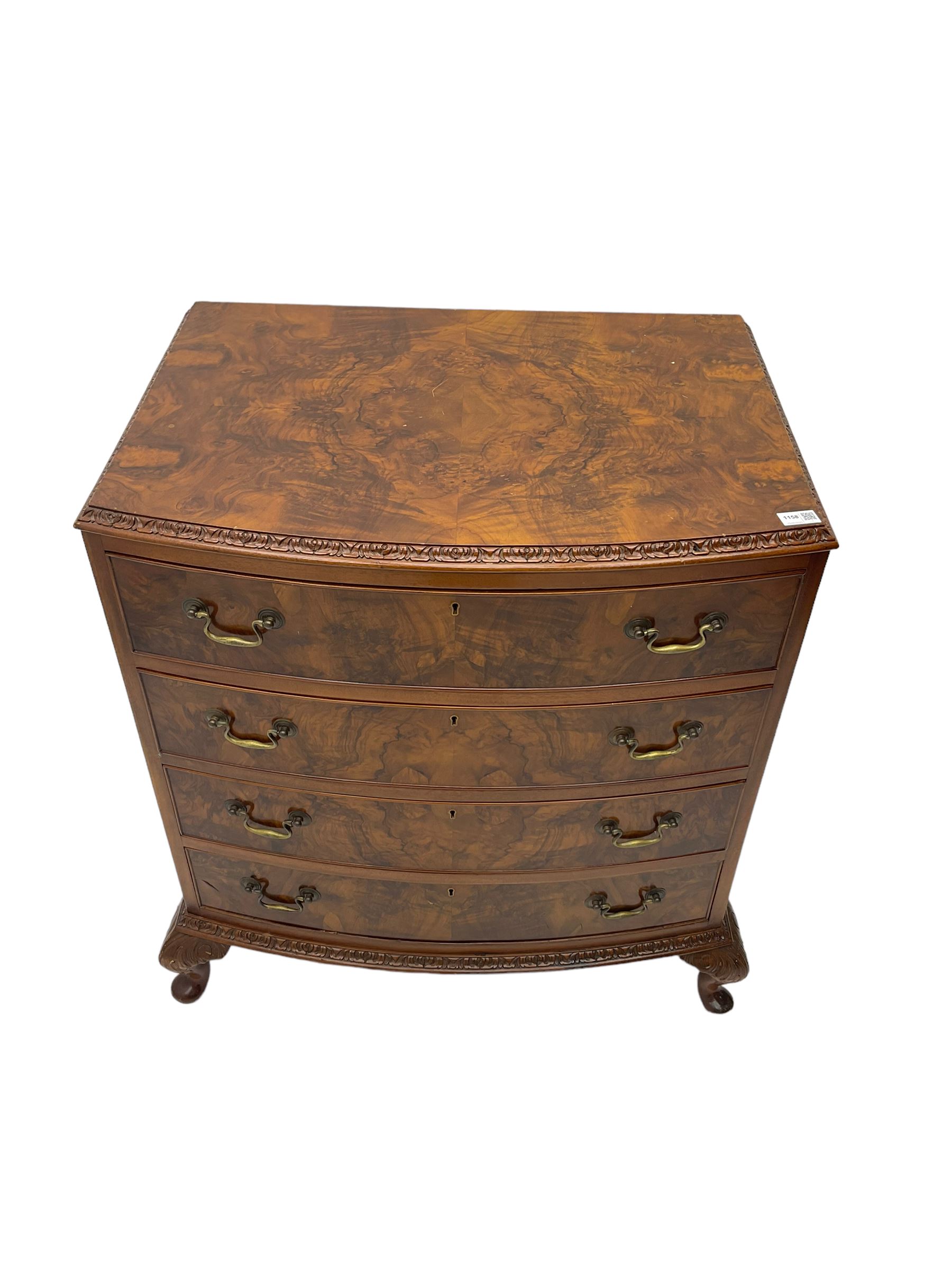 Mid-20th century walnut bow-front chest - Image 2 of 6