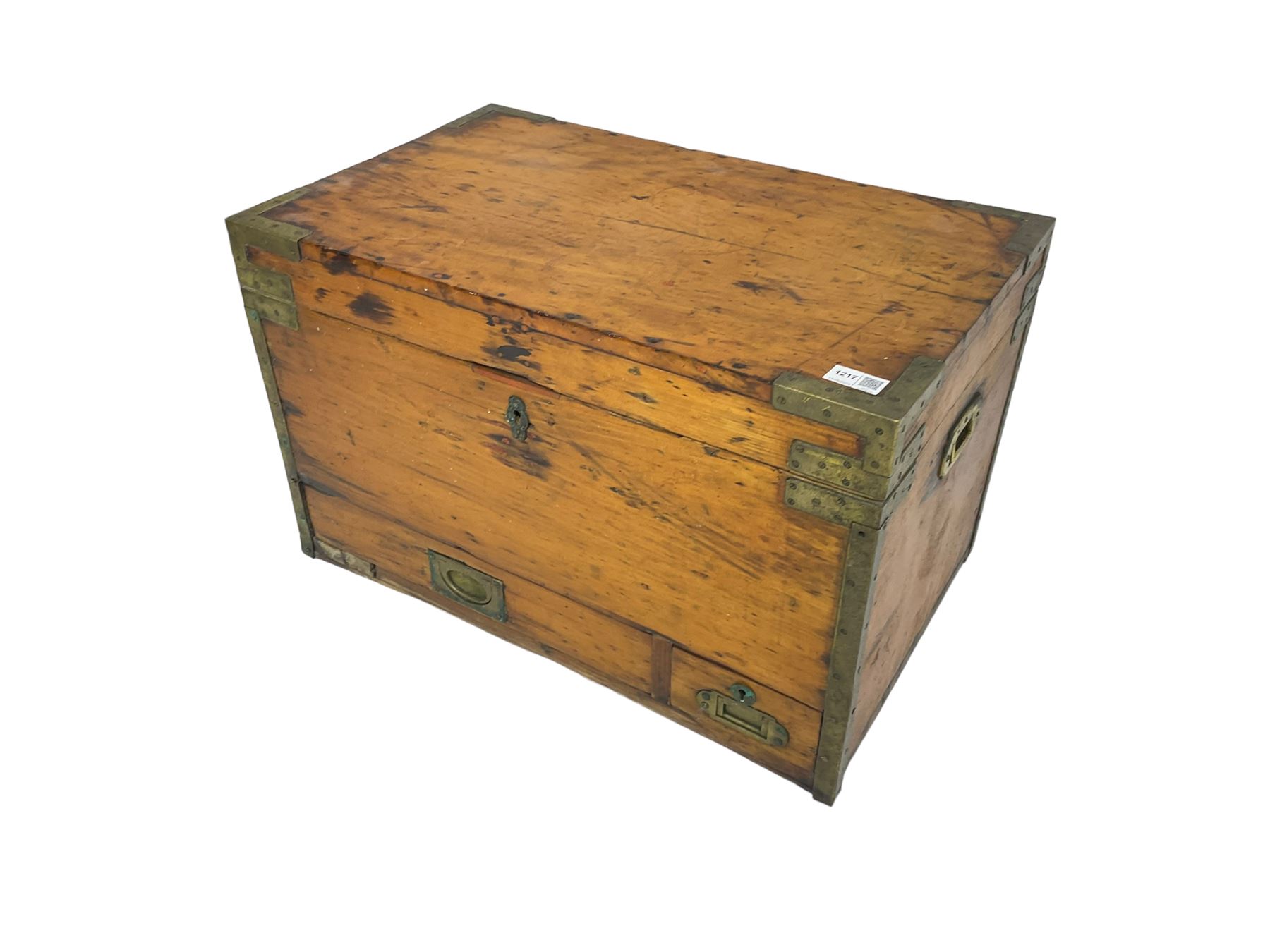 Early 20th century waxed pine travelling trunk or chest - Image 4 of 7