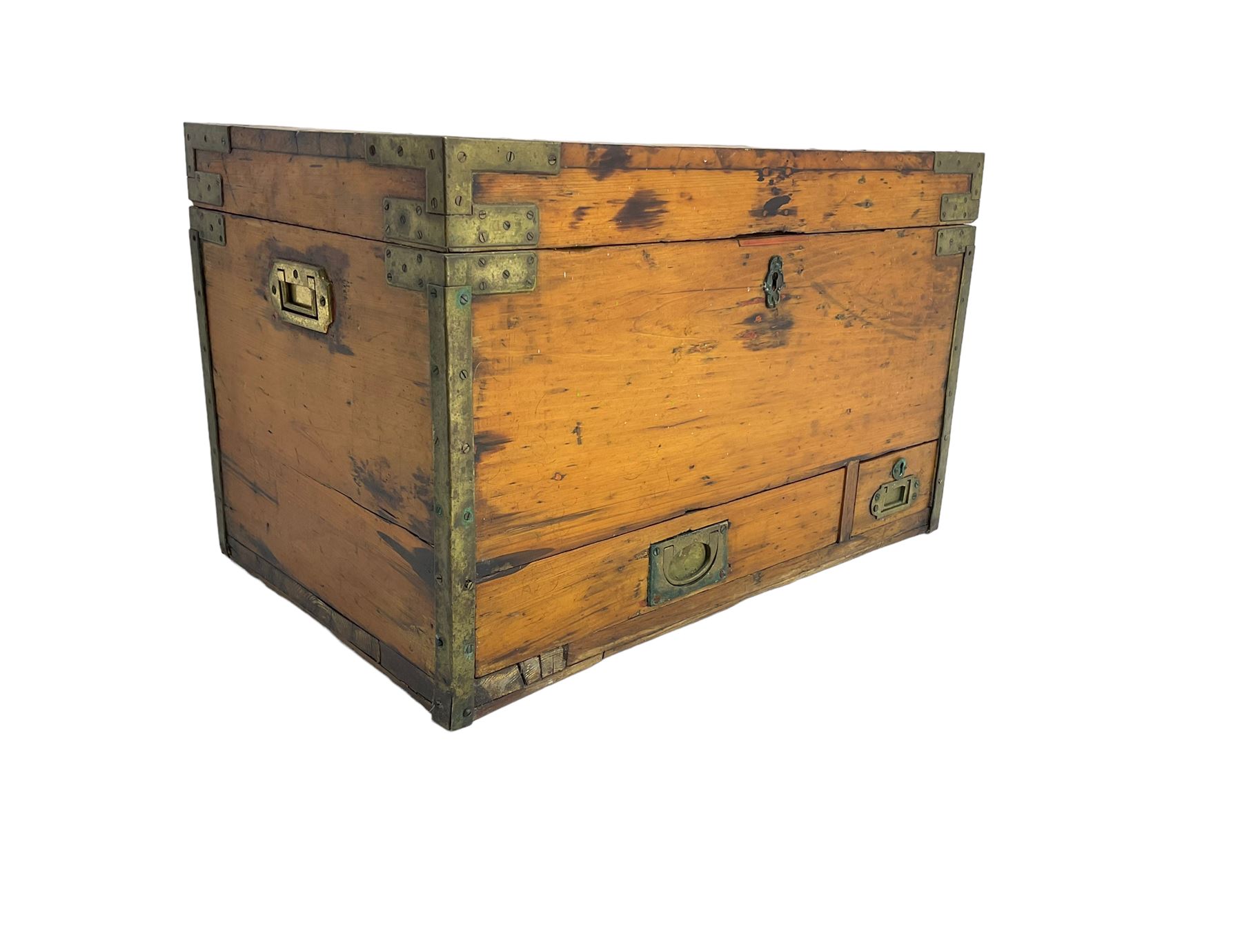 Early 20th century waxed pine travelling trunk or chest - Image 3 of 7