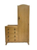 Art Deco design light oak combination wardrobe and dressing chest