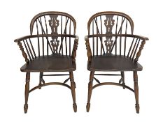 Pair late 20th century oak Windsor elbow chairs