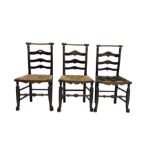 Set three elm country dining chairs