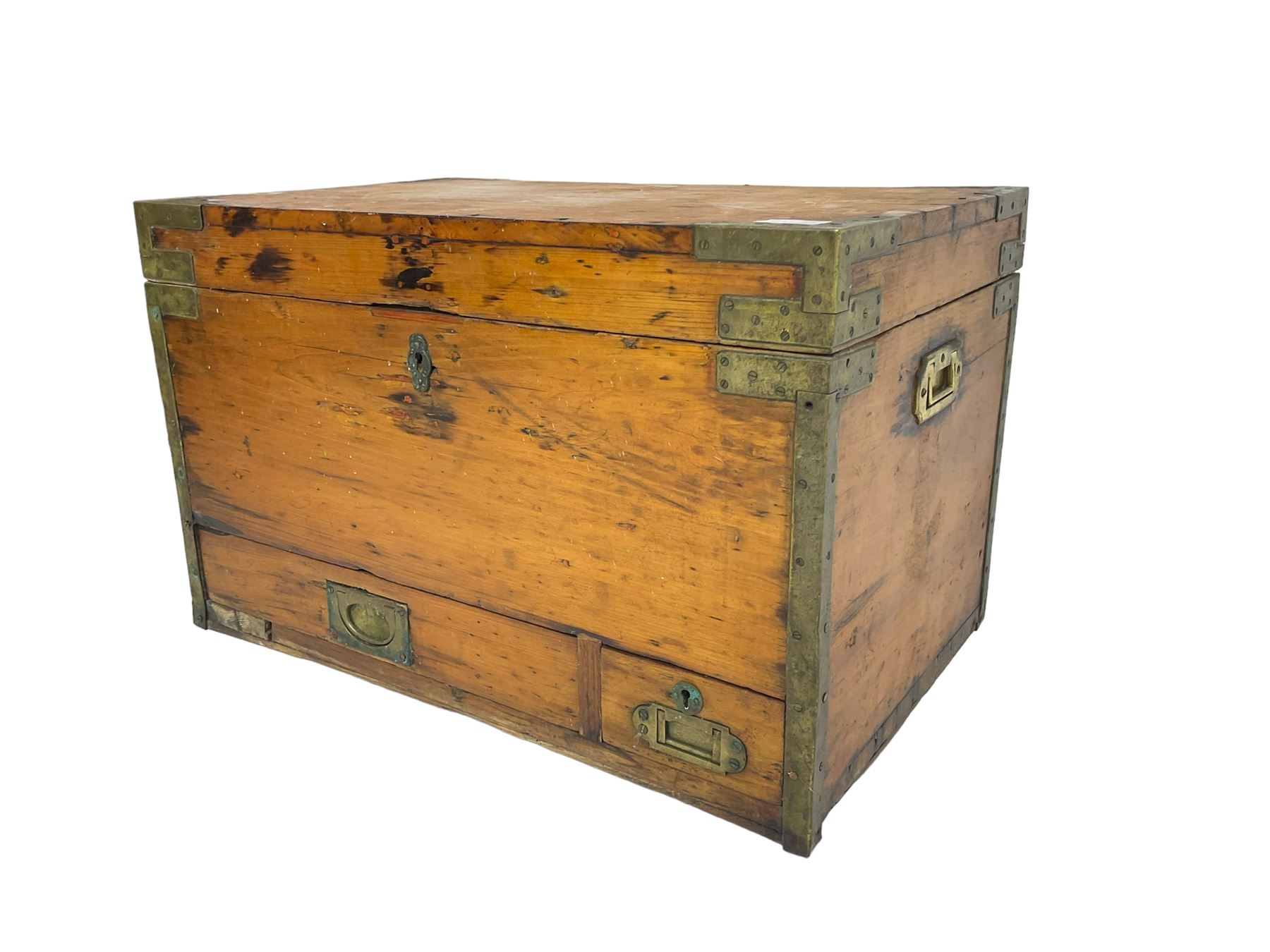 Early 20th century waxed pine travelling trunk or chest - Image 5 of 7