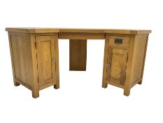 Oak twin pedestal corner desk