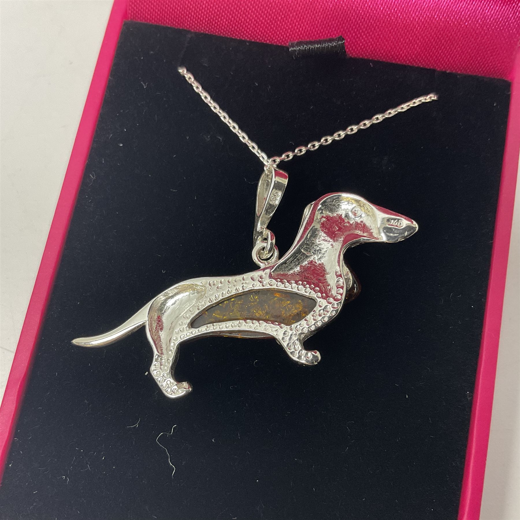 Silver Baltic amber Dachshund pendant necklace - Image 4 of 4