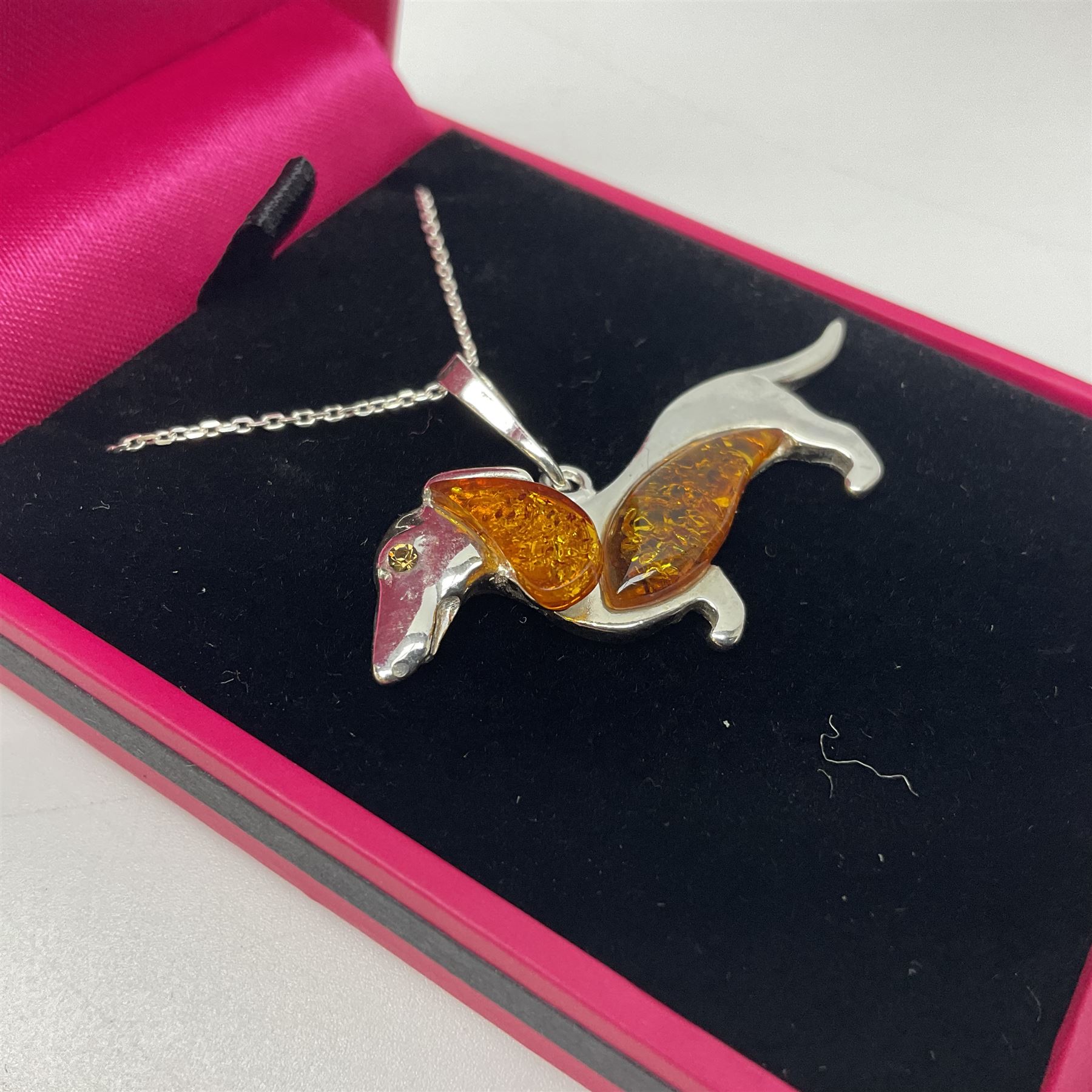 Silver Baltic amber Dachshund pendant necklace - Image 3 of 4