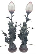 Pair of Art Nouveau style spelter figural table lamps