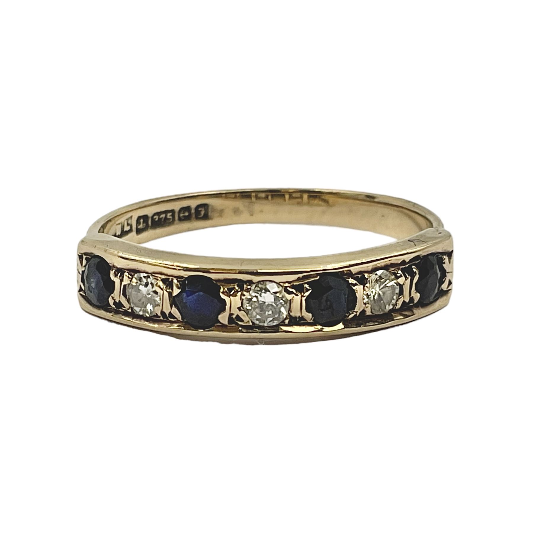 9ct gold seven stone sapphire and diamond half eternity ring