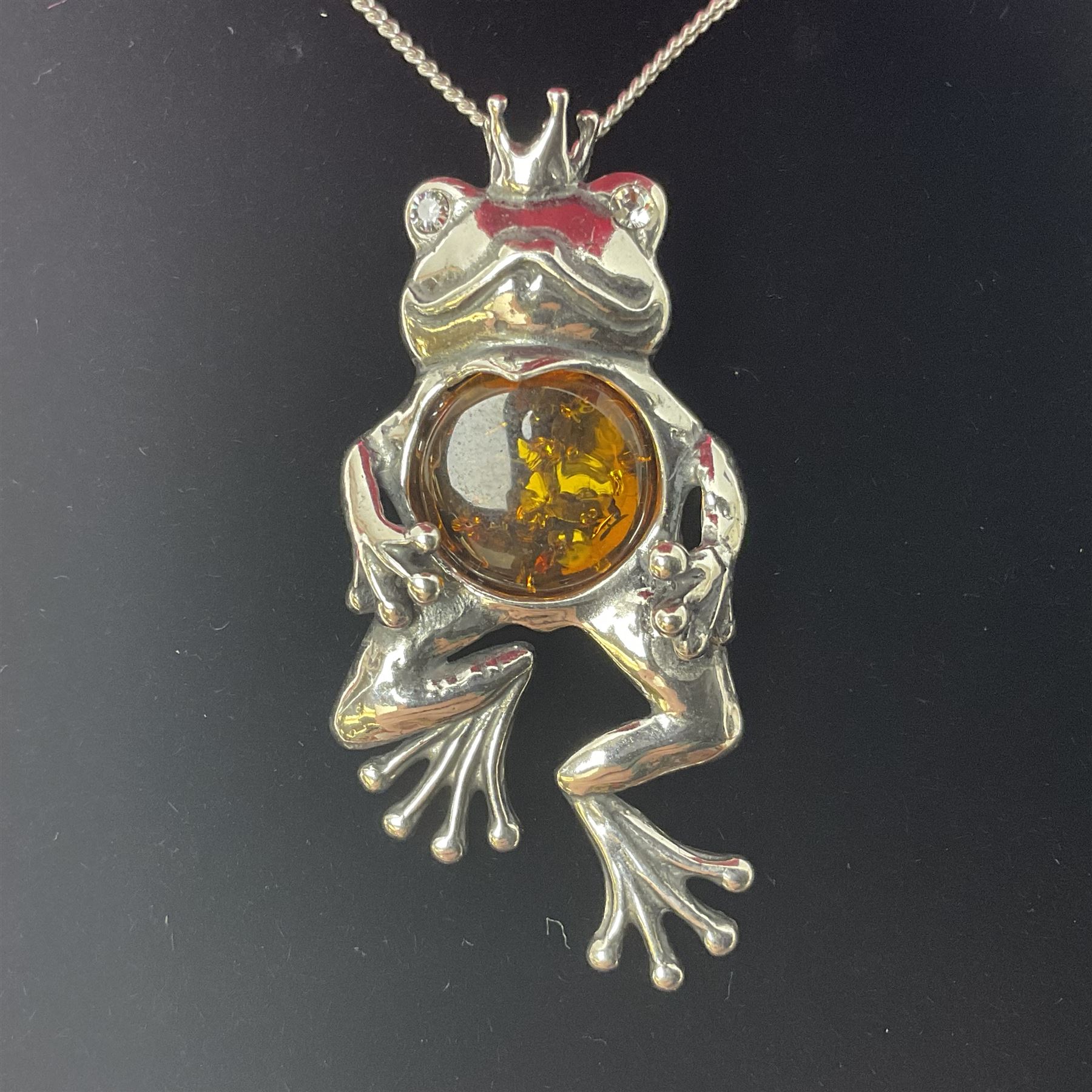 Silver Baltic amber frog prince pendant necklace - Image 2 of 5