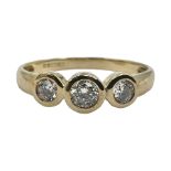 9ct gold three stone bezel set cubic zirconia ring