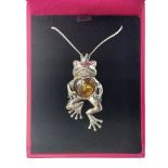 Silver Baltic amber frog prince pendant necklace