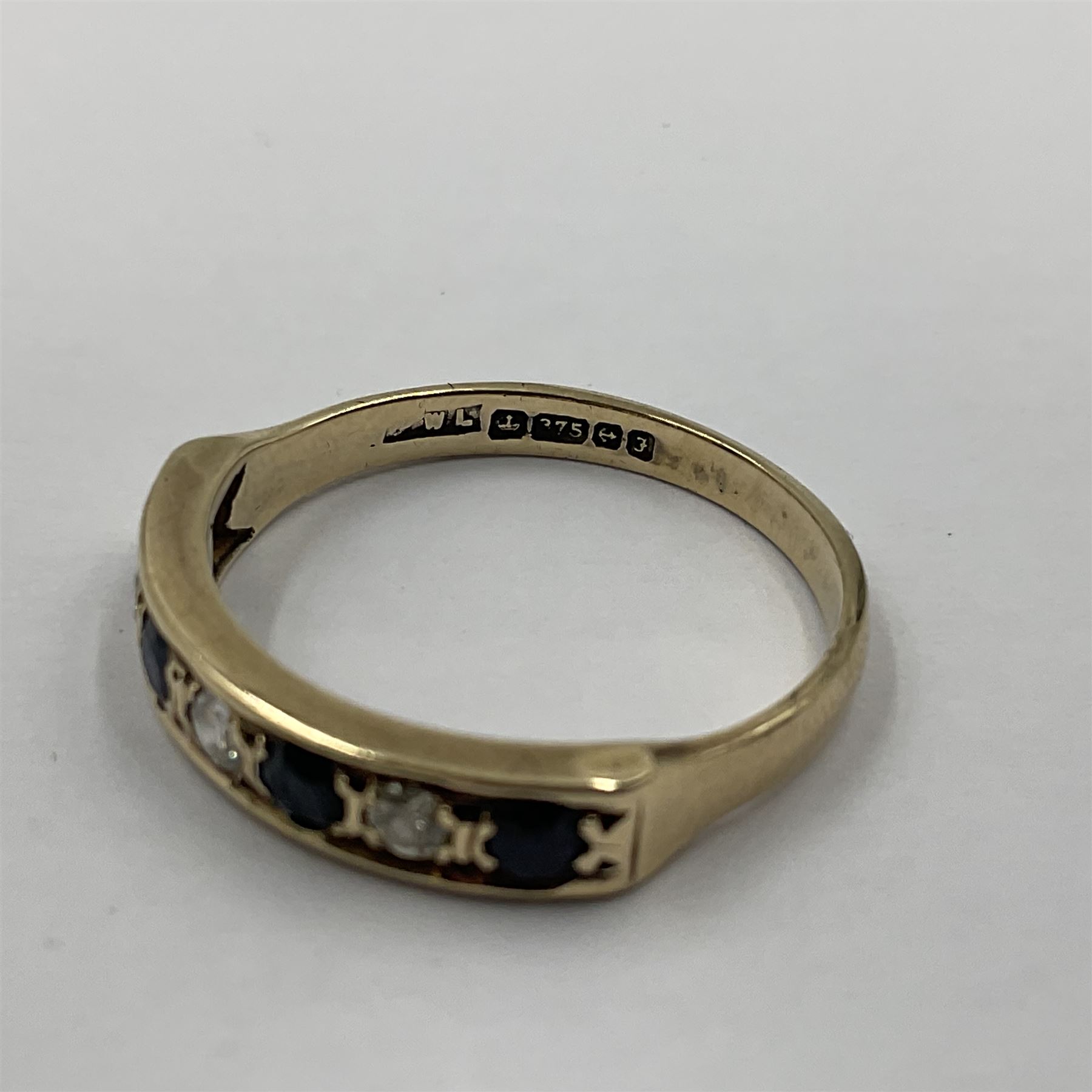 9ct gold seven stone sapphire and diamond half eternity ring - Image 2 of 3