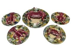 Five 20th Century Portuguese Palissy style Majolica wall plates