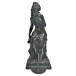 Cast neo classical figure in the form of a woman seated upon corinthian column with a footed base