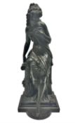 Cast neo classical figure in the form of a woman seated upon corinthian column with a footed base